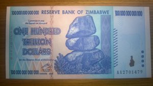 $100 trillion bill issued by Zimbabwe in January, 2009